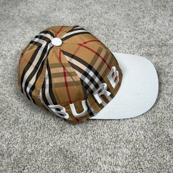 Burberry Check Logo Baseball Hat Tan Plaid White Brim Adjustable Cap - Picture 2 of 6